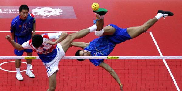 Sepak-Takraw Players Action in Tournament